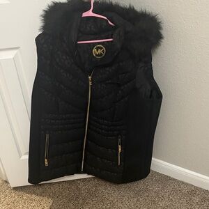 Michael Kors Black Puffer Vest with Gold Accents